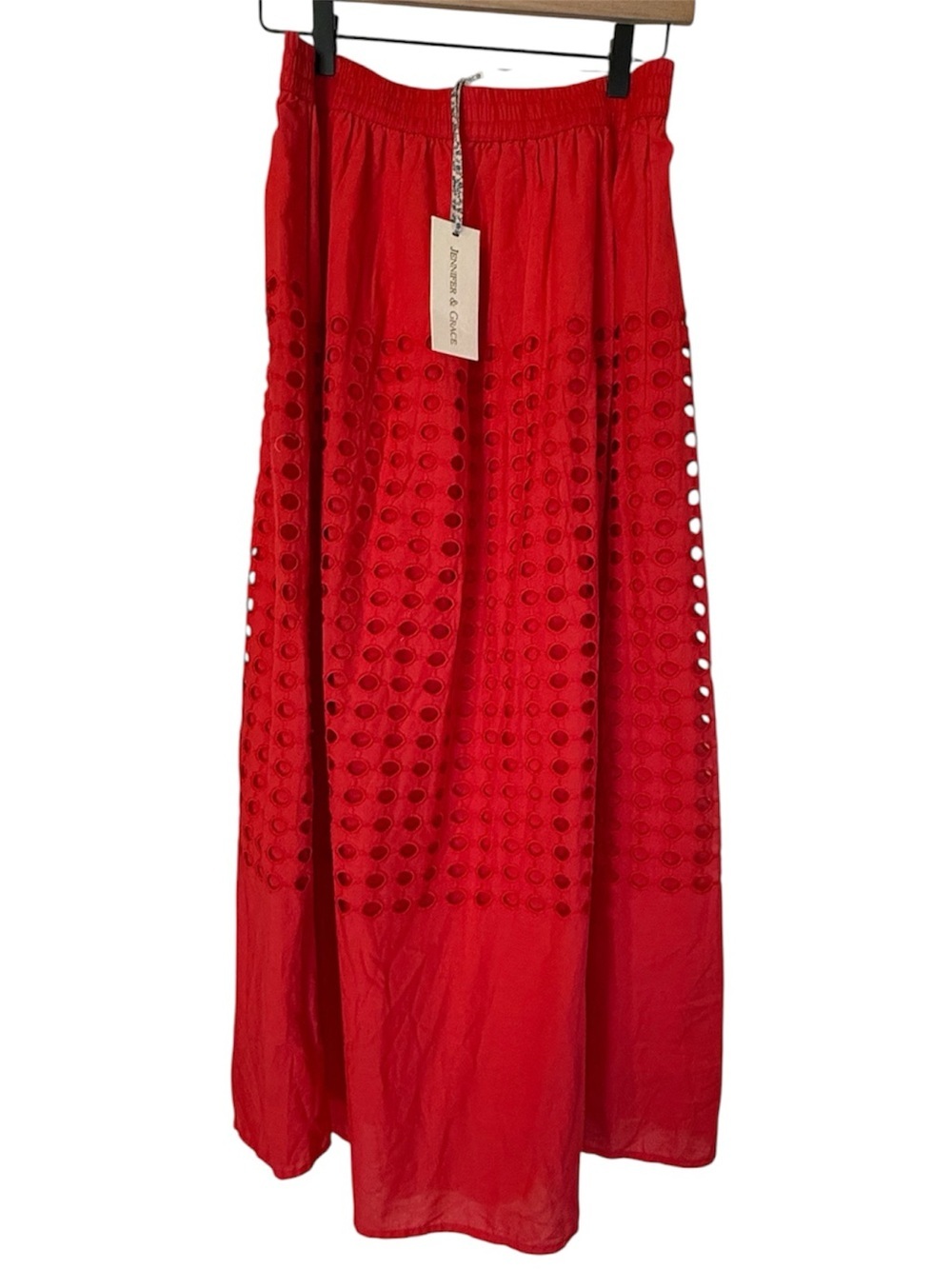 Coral Red Eyelet Maxi Skirt